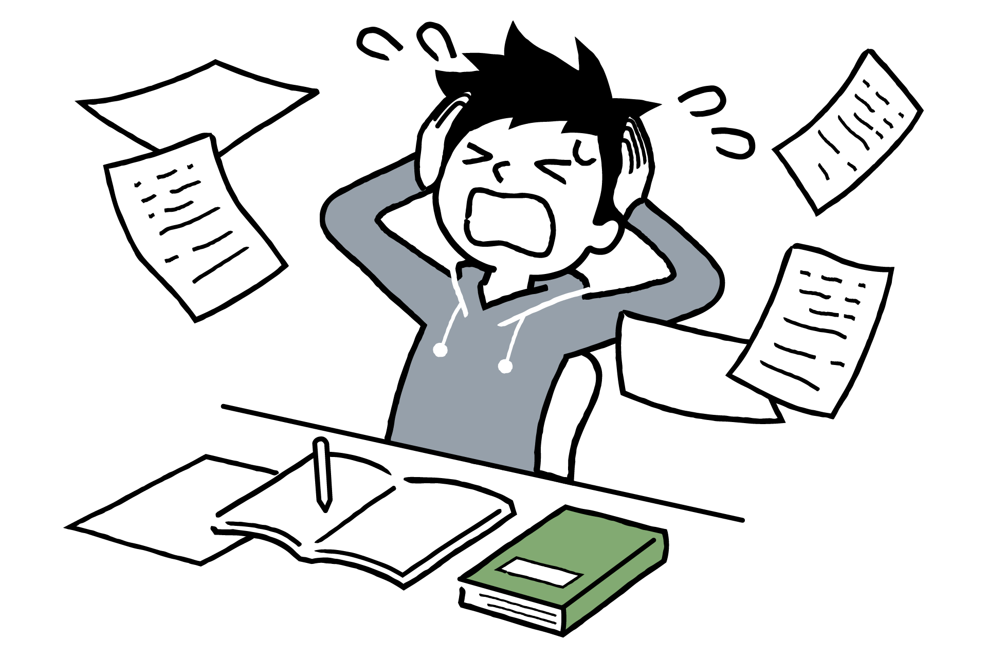 生徒が勉強で困っている様子のイラスト